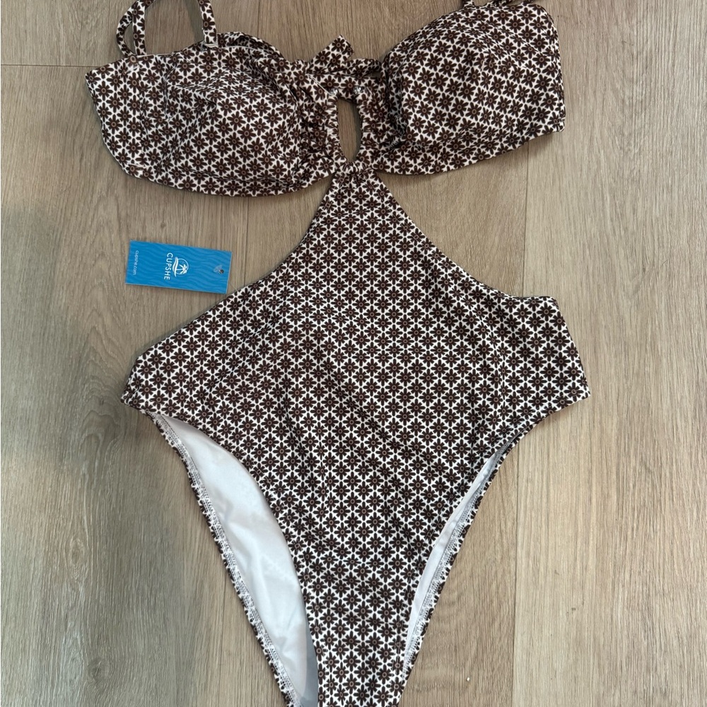 NWT Cupshe Brown and White One Piece Swimsuit